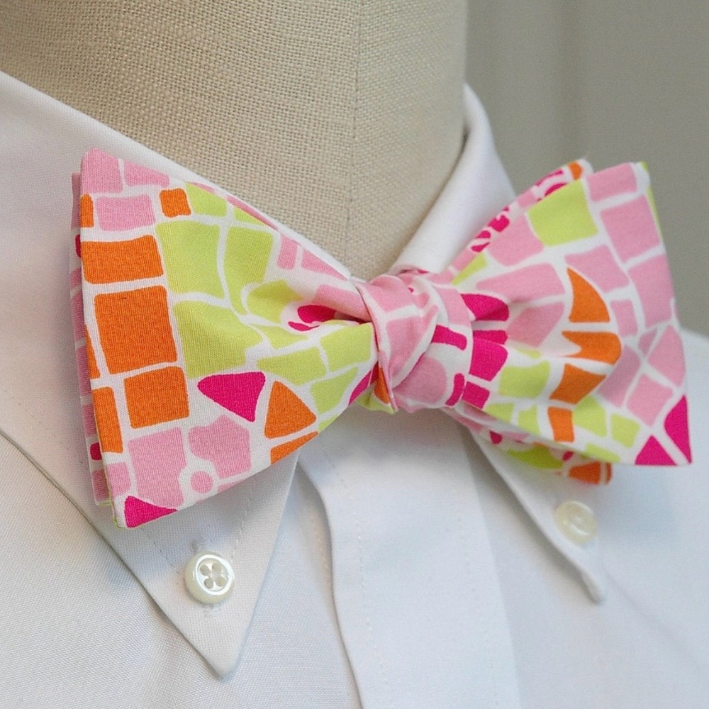 Mosaic Print Bow Tie: Neon Pink, Green & Orange